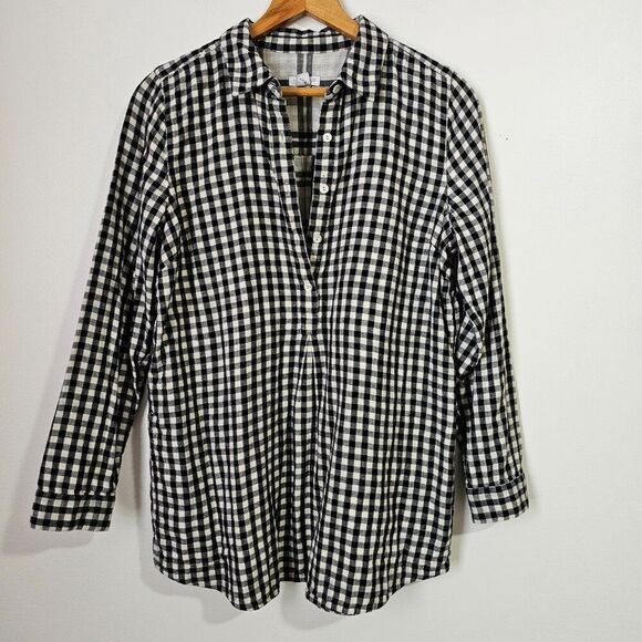 NWOT J JILL CHECKERED/ PLAID HALF BUTTONED SOFT COTTON LONGSLEEVES TOP SMALL - Picture 1 of 15